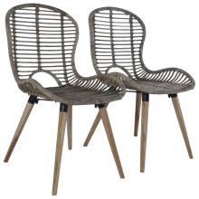 vidaXL 2x Dining Chairs Natural Rattan Brown Outdoor Garden Patio Dinner Seat