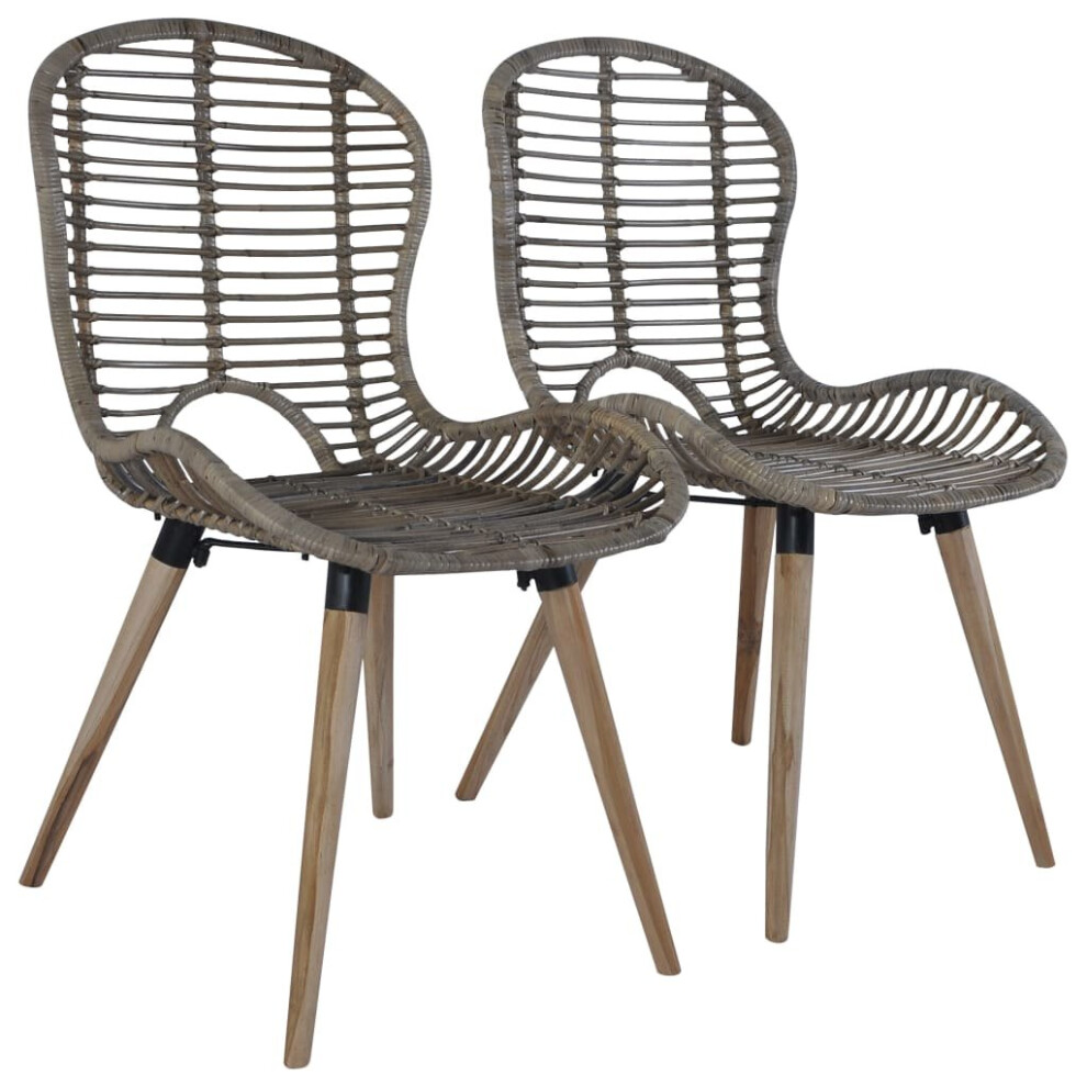 Vidaxl 2X Dining Chairs Natural Rattan Brown Outdoor Garden Patio Dinner Seat