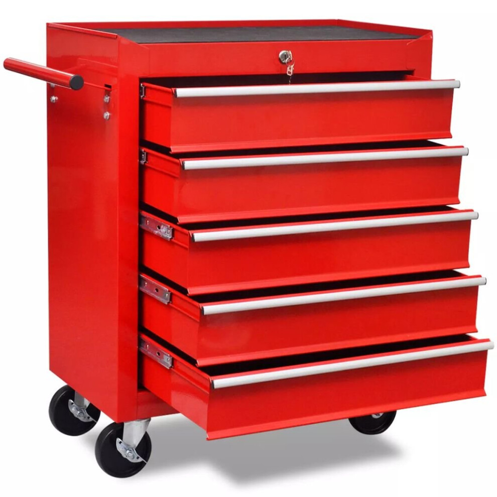 vidaXL 5 Drawers Mechanics Tool Trolley Red Workshop Chest Box Storage Cabinet