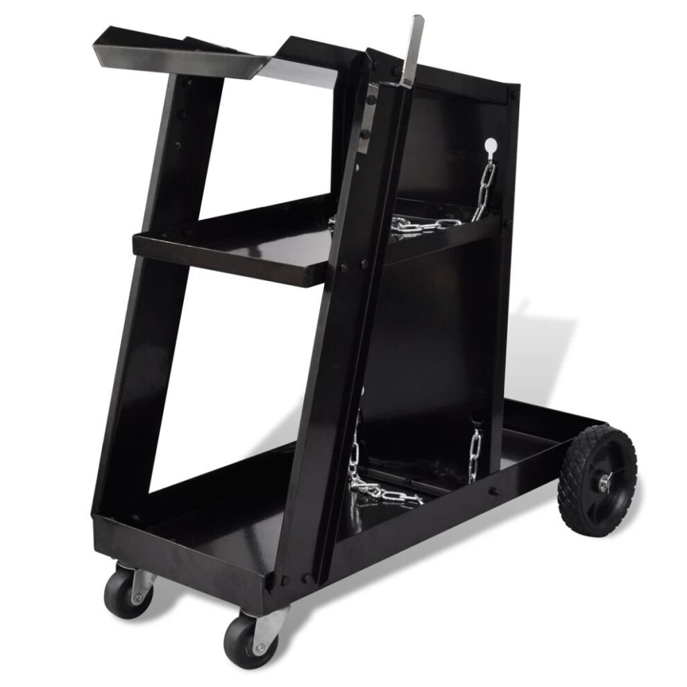 vidaXL Welding Cart Black Trolley with 3 Shelves Workshop Organiser Dollies