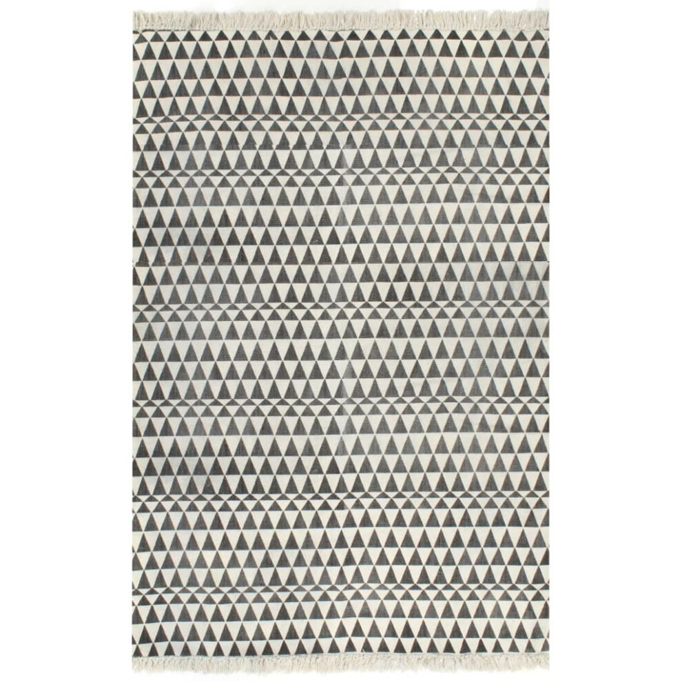 vidaXL Kilim Rug Cotton 120x180cm with Pattern Black/White Flooring Carpet Mat