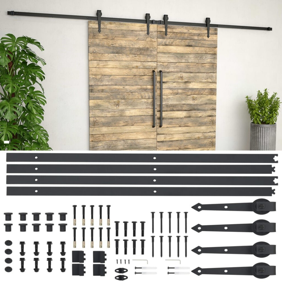 vidaXL Sliding Door Hardware Kit 2x183cm Steel Black Sliding Barn Gate Track