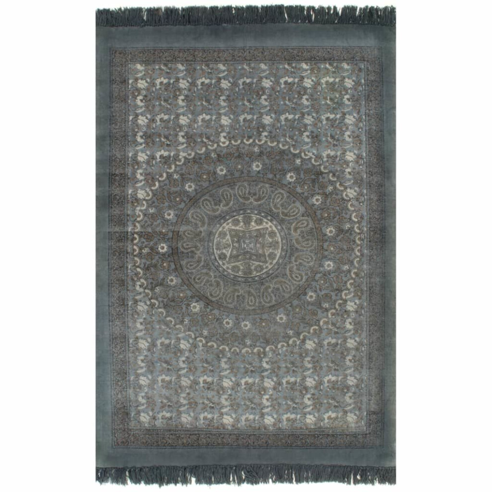 vidaXL Kilim Rug Cotton 120x180cm with Pattern Grey Home Flooring Carpet Mat