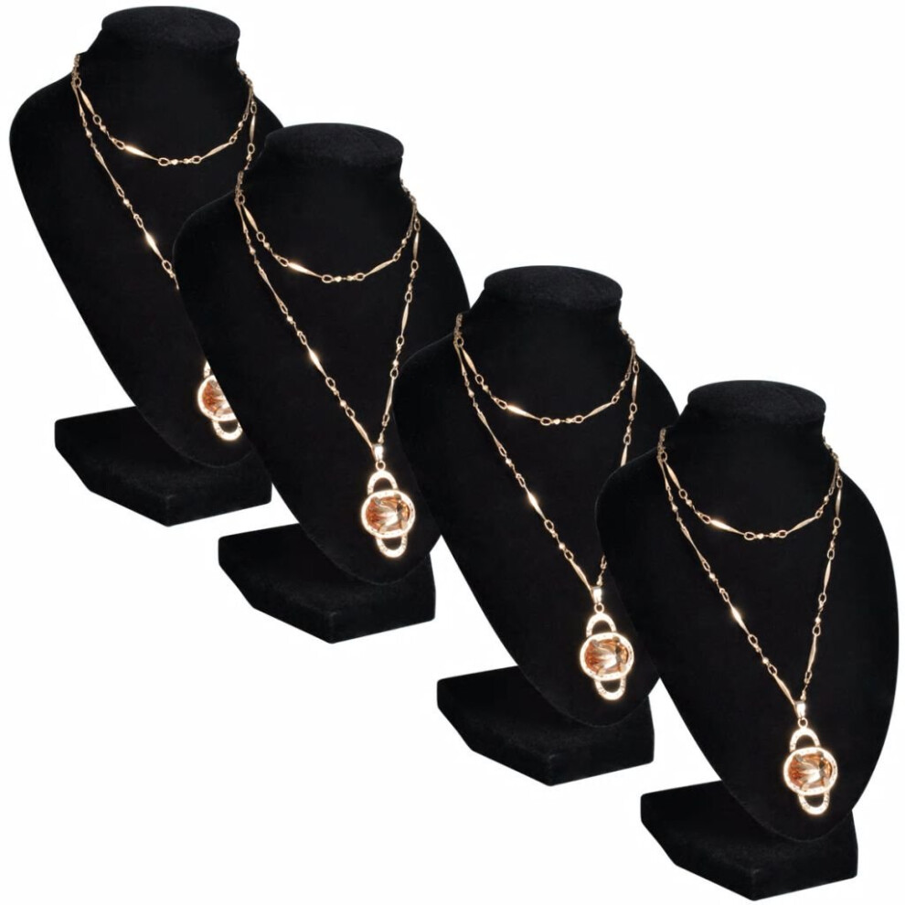 vidaXL 4x Flannel Jewelry Holder Necklace Bust Black 9x8.5x15cm Display Stand