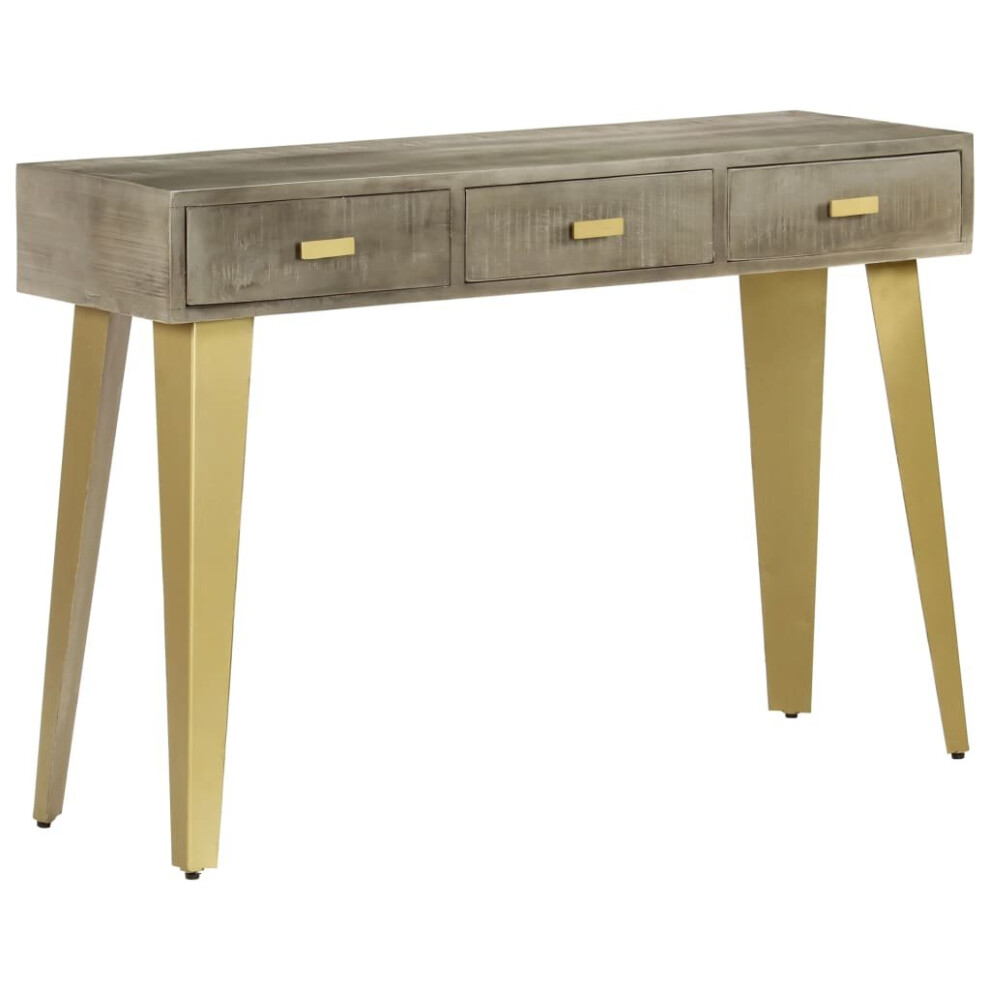 vidaXL Solid Mango Wood Console Table Grey with Brass 110x35x76cm Display Desk