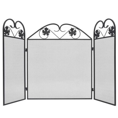 VidaXL vidaXL 3-panel Fireplace Screen Iron Black Security Safety Panel Guard Cover