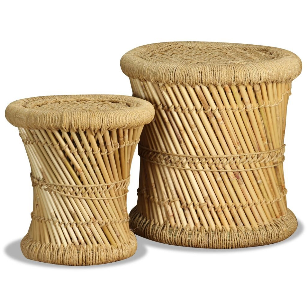 vidaXL Stool Set 2 Pieces Bamboo Jute Dining Room Kitchen Furniture Seat Bar