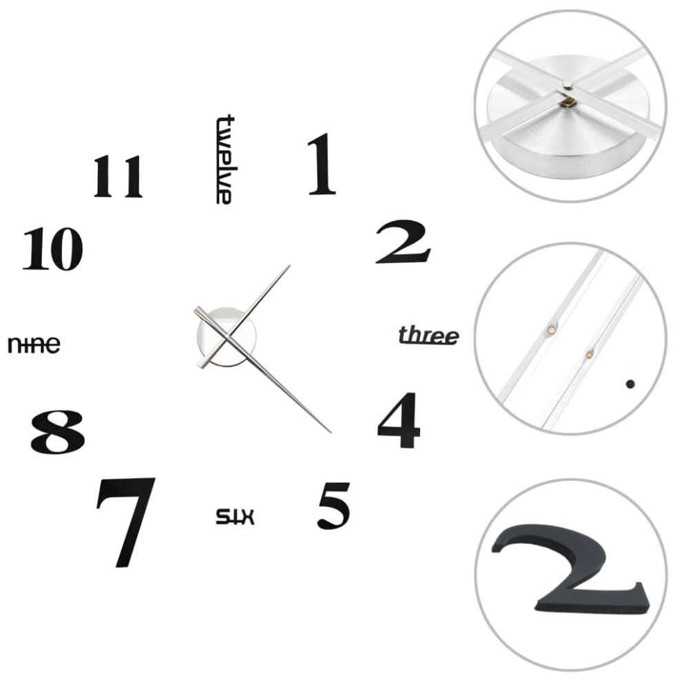 vidaXL 3D Wall Clock Modern Design 100cm XXL Black Home Office Analog Timer