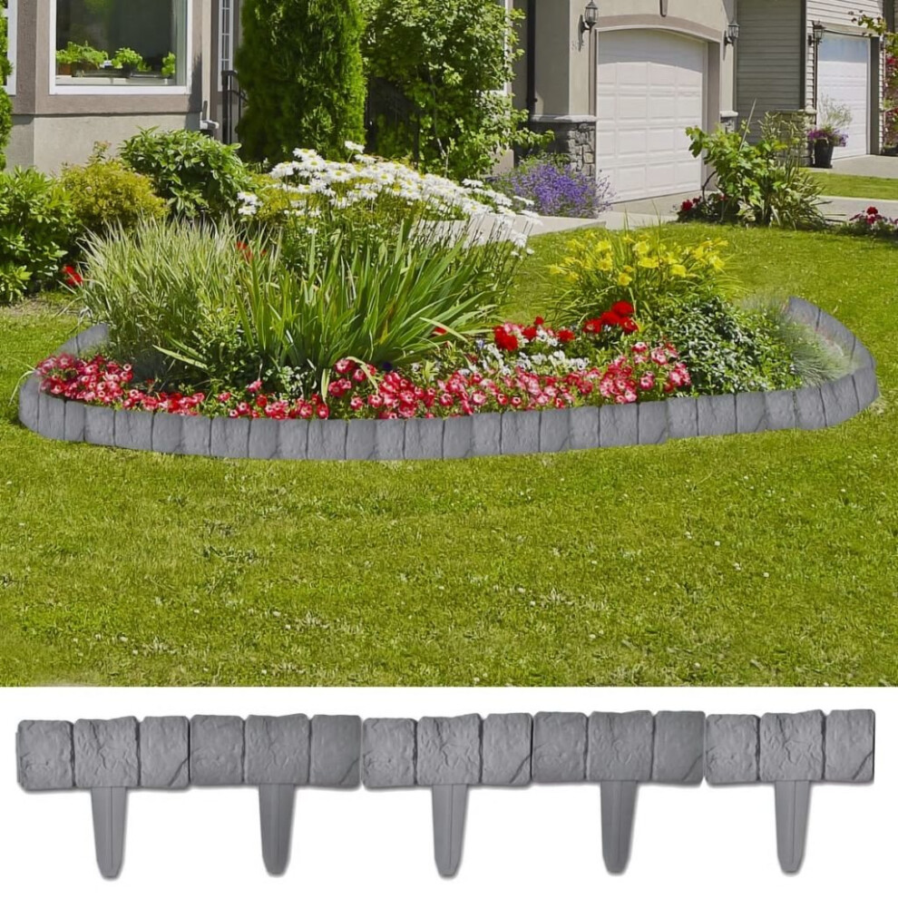 vidaXL Plastic Garden / Lawn Fence Outdoor Border Edging Stone Look 41 pcs