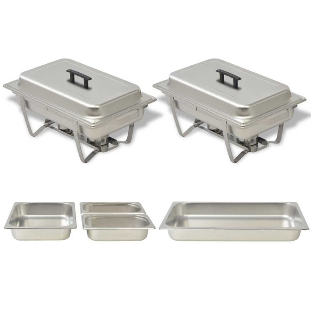 vidaXL 2 pcs Chafing Dish Set Stainless Steel Lid Food Water Pan Stand Burner