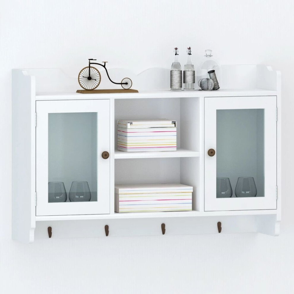 White MDF Wall Cabinet Display Shelf Book/DVD/Glass Storage Coat Bag Cap Key