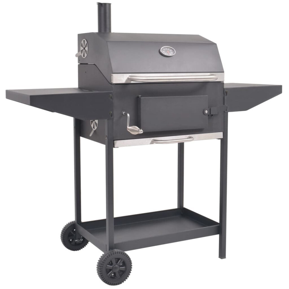 vidaXL BBQ Charcoal Smoker with Bottom Shelf Black Outdoor Grill Barbecue