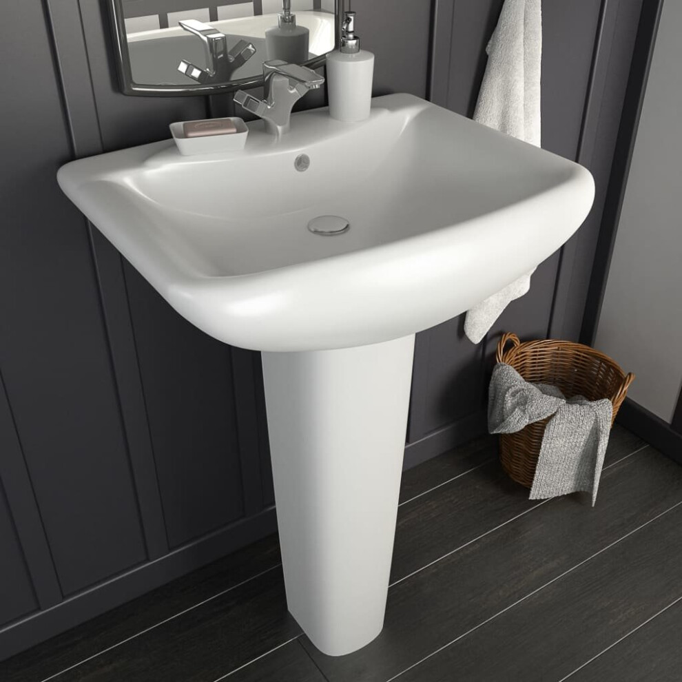 vidaXL Freestanding Basin with Pedestal Ceramic White 580x470x200mm Wash Sink