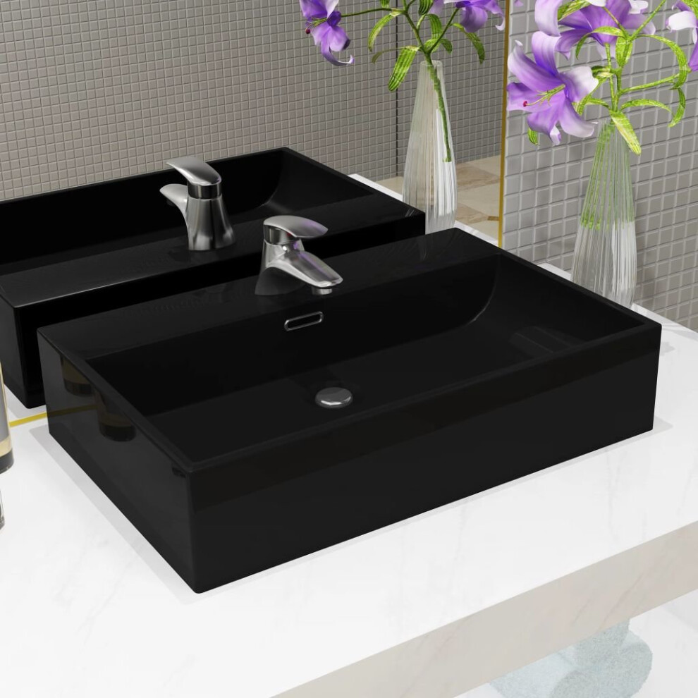 vidaXL Basin with Faucet Hole Ceramic Black 76x42.5x14.5cm Bathroom Wash Sink