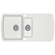 vidaXL Granite Kitchen Sink Double Basins White Basket Strainer Basin Bowl