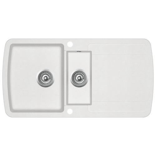 VidaXL vidaXL Granite Kitchen Sink Double Basins White Basket Strainer Basin Bowl