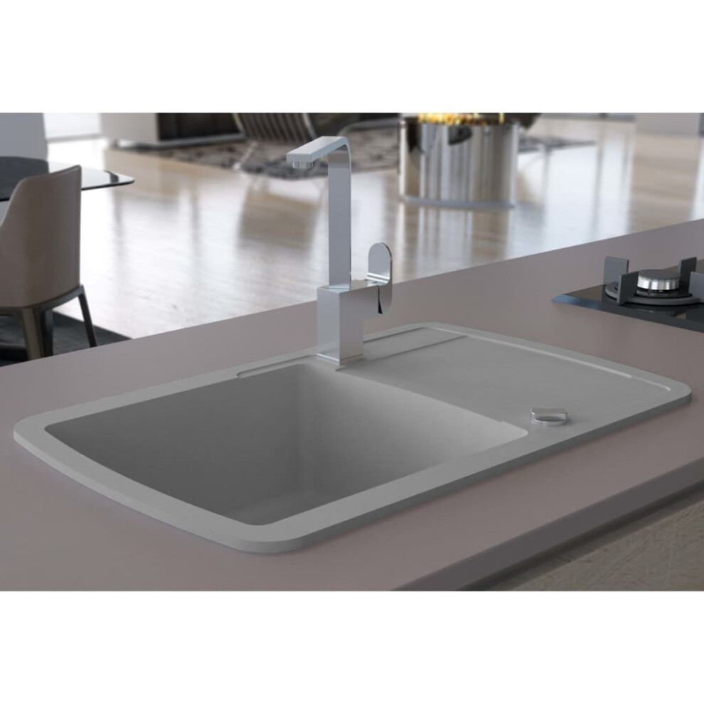 vidaXL Granite Kitchen Sink Single Basin Grey Overmount with Basket Strainer