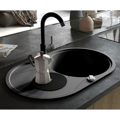 VidaXL Granite Kitchen Sink Single Basin Oval Black