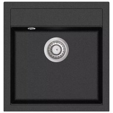 vidaXL Granite Kitchen Sink Single Basin Black Overmount with Basket Strainer