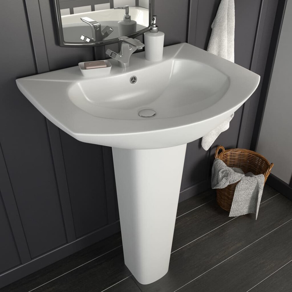 vidaXL Freestanding Basin with Pedestal Ceramic White 650x520x200mm Wash Sink