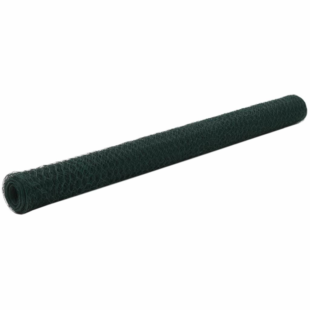 vidaXL Chicken Wire Fence Wire Mesh Steel with PVC Coating 25x1.5 m Green