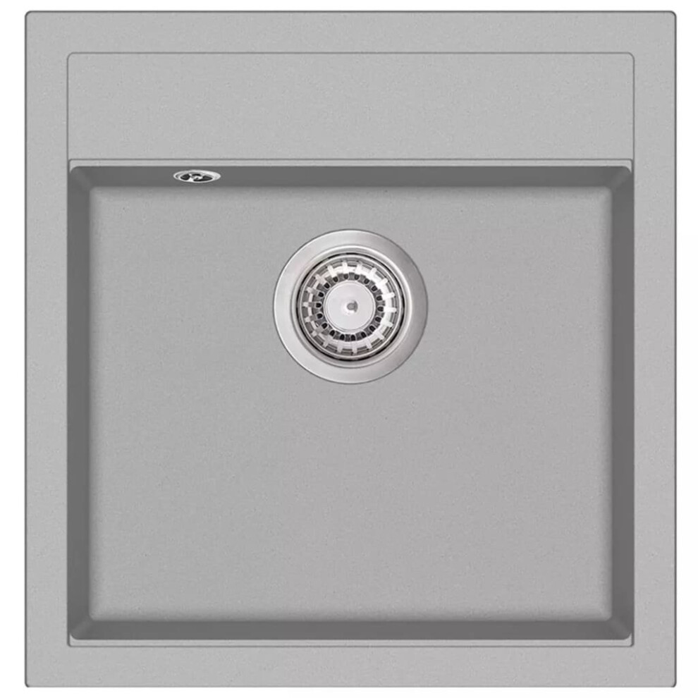 vidaXL Granite Kitchen Sink Single Basin Grey Overmount with Basket Strainer