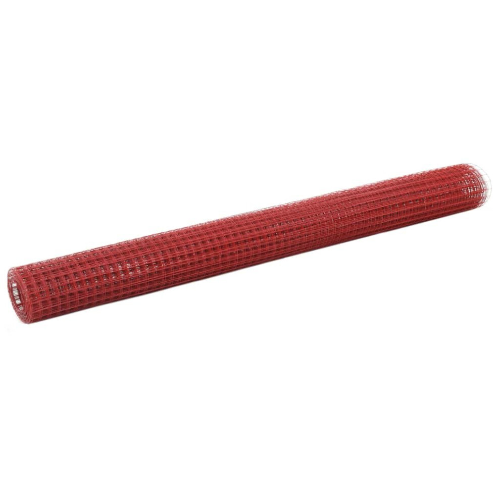 vidaXL Wire Netting Steel with PVC Coating 25x1.5m Square Red Fence Panel