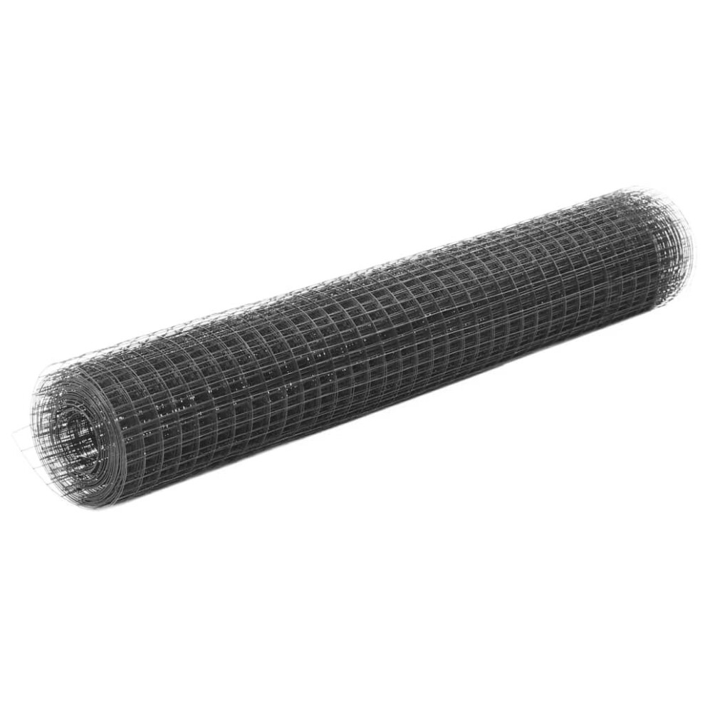 vidaXL Chicken Wire Fence Wire Mesh Roll Steel with PVC Coating 10x1 m Grey