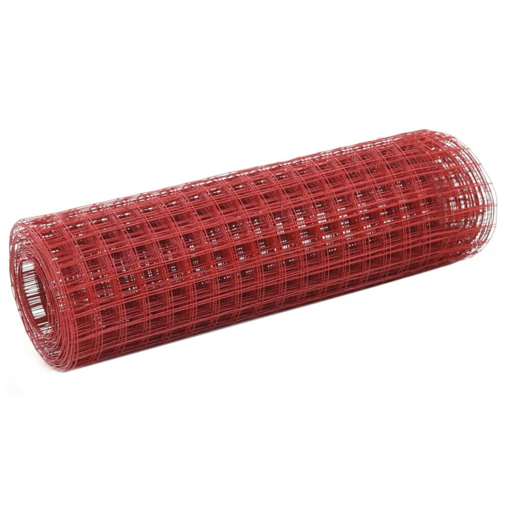 vidaXL Chicken Wire Fence Wire Mesh Roll Steel with PVC Coating 25x0.5 m Red