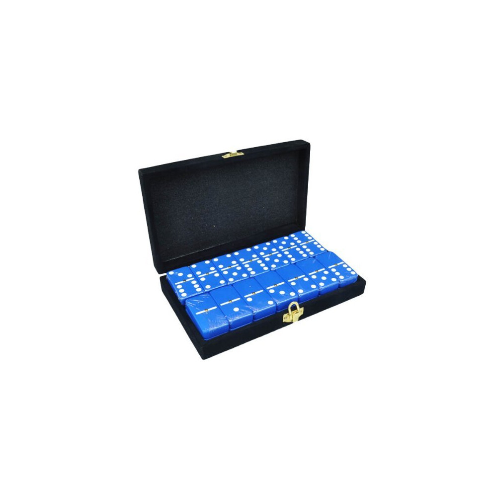 Domino Double 6 Blue Jumbo Tournament Professional Size with Spinners in Elegant Black Velvet Box.