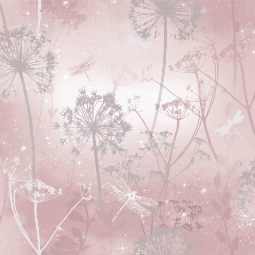 Arthouse Damselfly Glitter Dandelions Botanical Ombre Motif Textured Wallpaper 692305