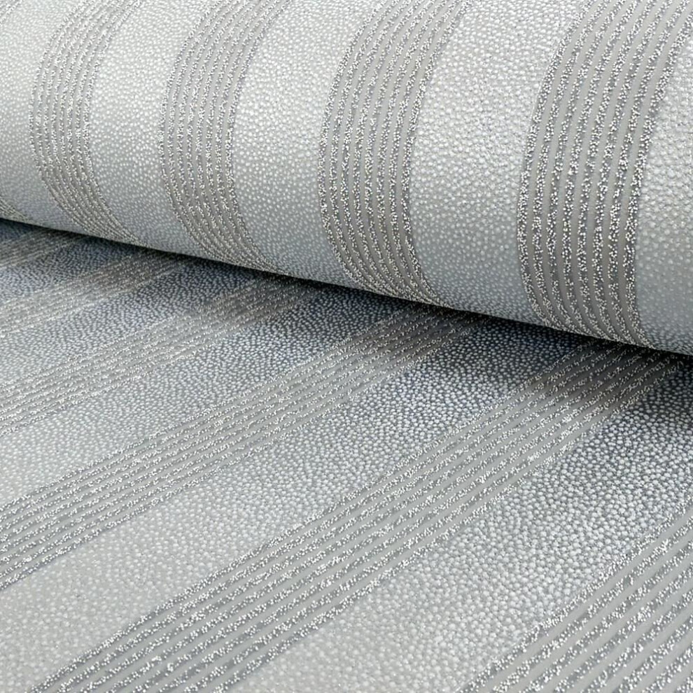 As Creation Stripe Pattern Wallpaper - Modern Glitter Motif, Embossed Textured Roll, Silver 273260 4000776273260