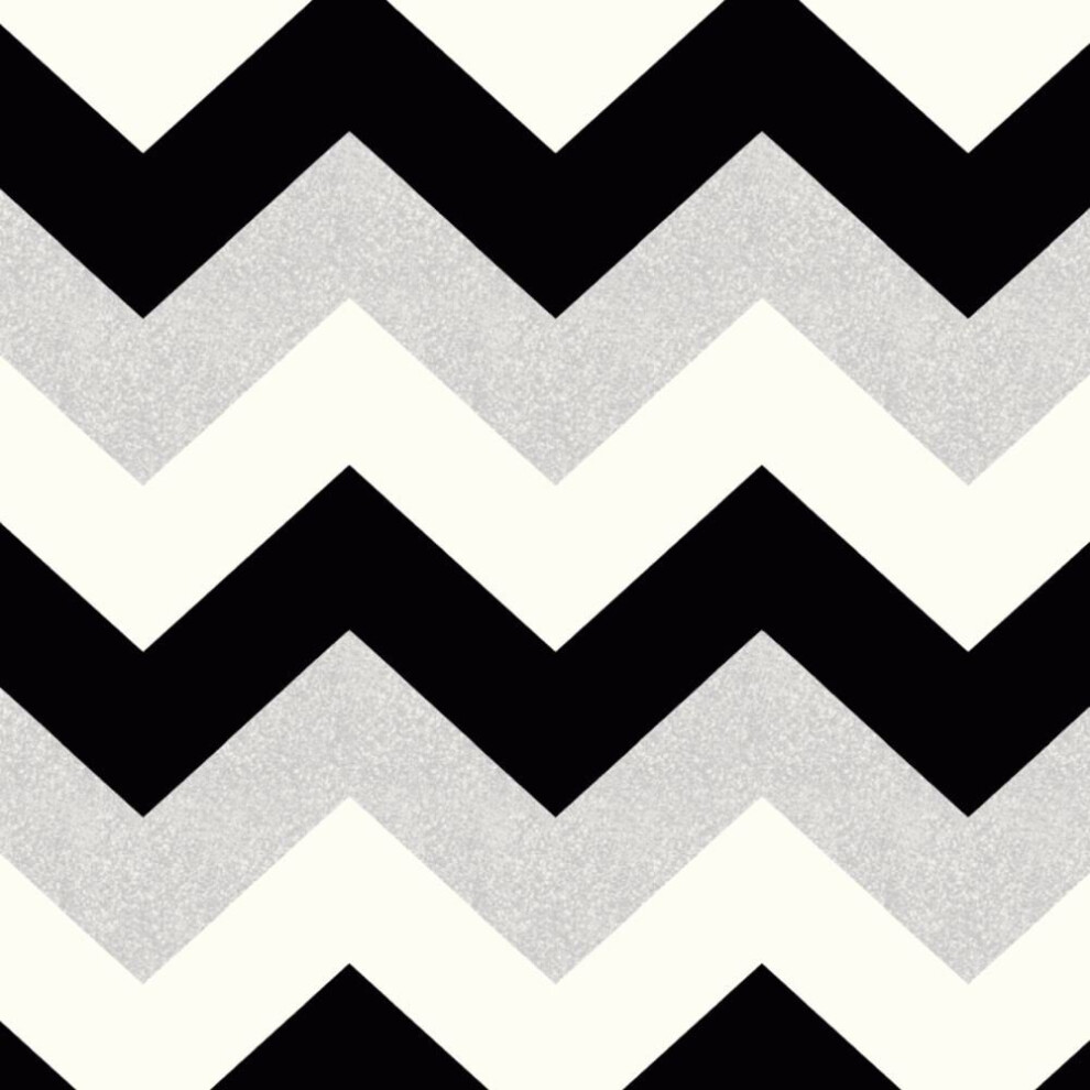 Arthouse Glitterati Chevron Stripe Pattern Wallpaper Metallic Embossed Glitter[BLACK PLATINUM 892301]