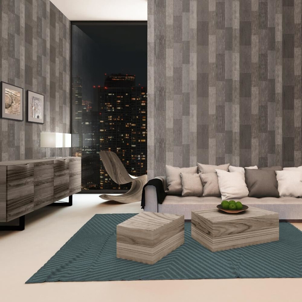 As Creation Wood Panel Pattern Wallpaper Realistic Faux Effect Metallic Motif[Brown 306431] 4051315136171