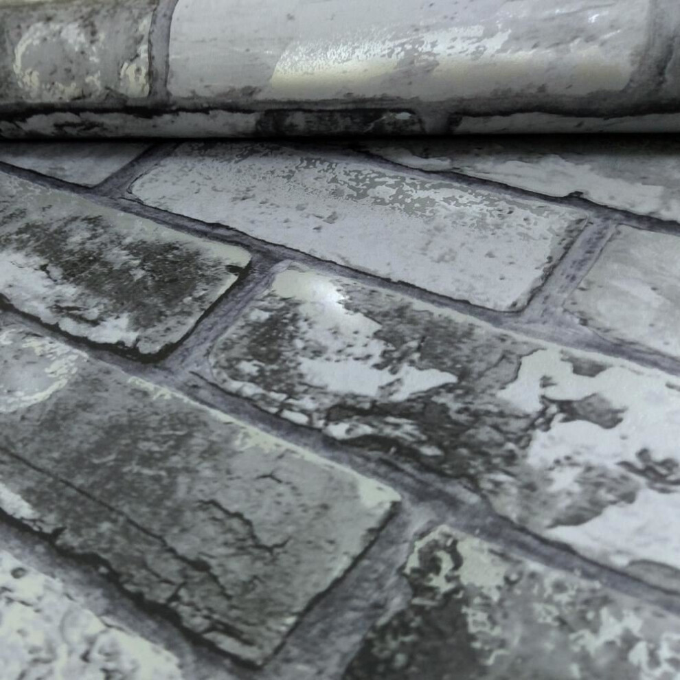 Debona Brick Pattern Wallpaper Modern Metallic Motif Faux Effect Realistic Roll[SLATE GREY 6753]