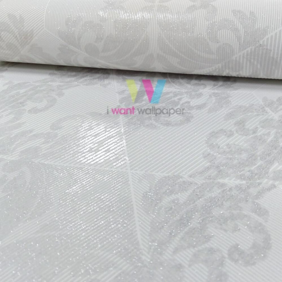 Holden Statement Zena Damask Pattern Wallpaper Stripe Motif Metallic Glitter[Silver 65210] 5022976652101