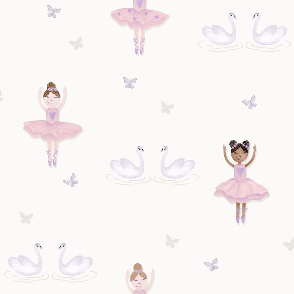 Ballerina Dancer Childrens Butterfly Hearts Glitter Wallpaper