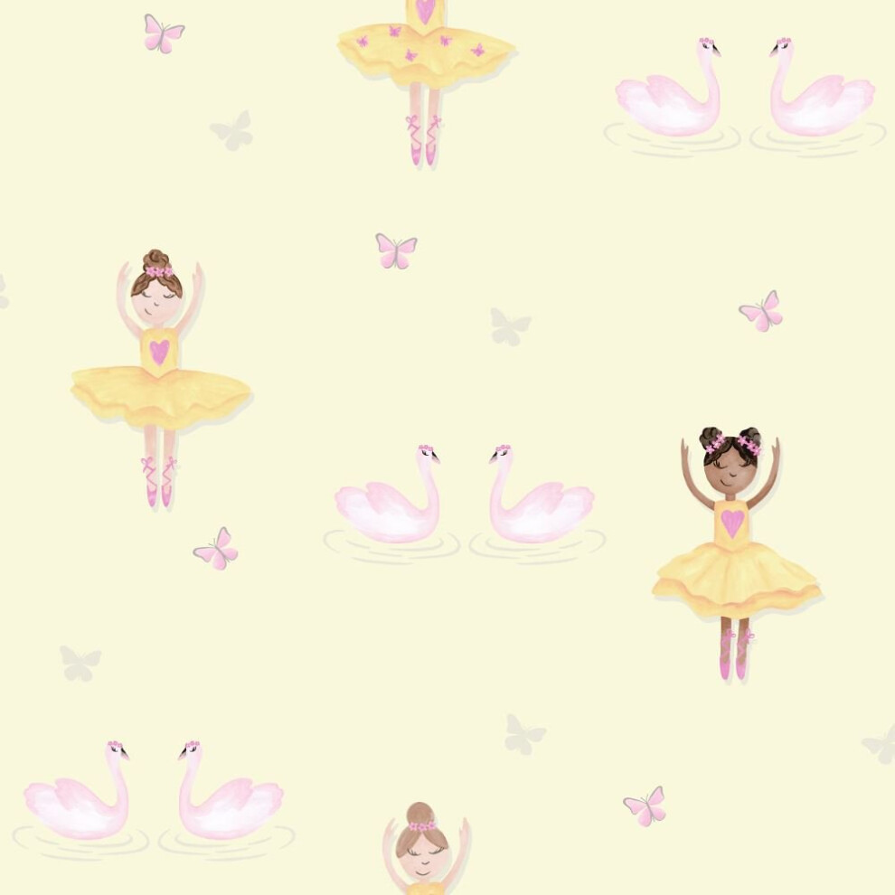 Holden Ballerina Dancer Pattern Childrens Wallpaper Butterfly Hearts Glitter 12462 5022976124622