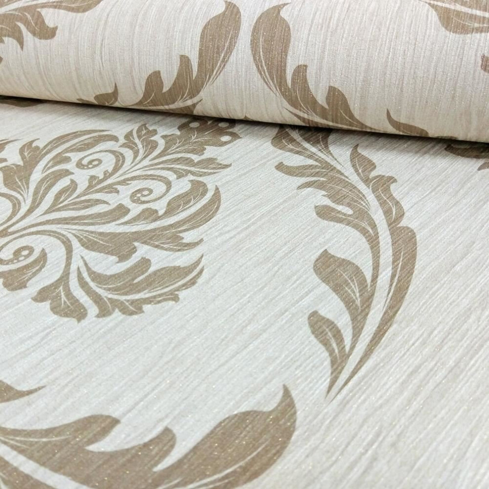 Debona Crystal Floral Leaf Damask Pattern Wallpaper Glitter Motif Textured Roll[IVORY GOLD 9030]