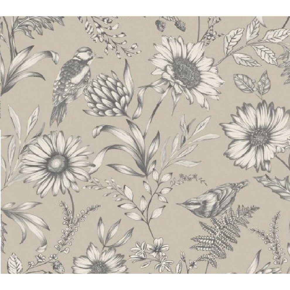 Arthouse Botanical Songbird Detailed Bloom Flower Leaf Pattern Print Wallpaper 676000