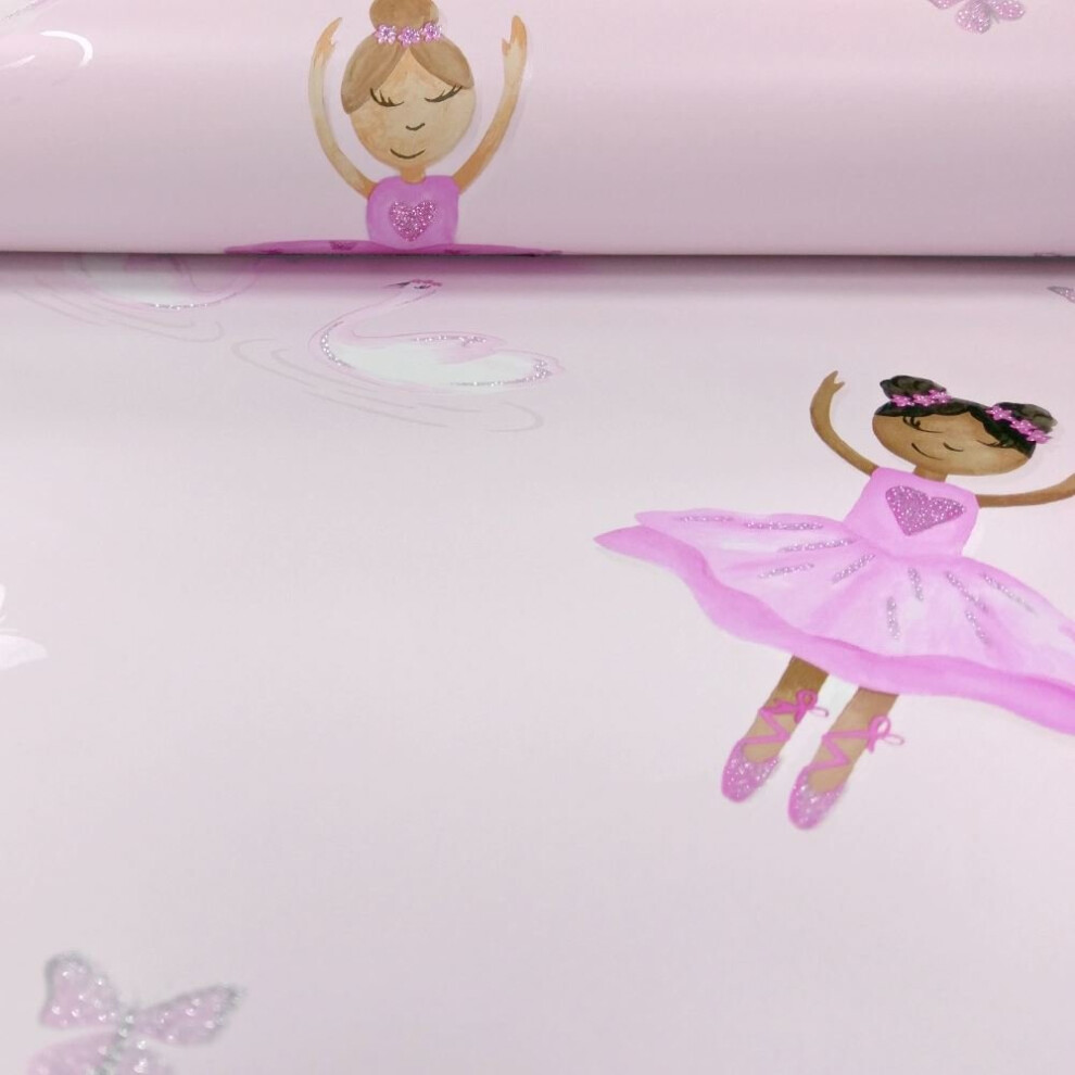 Holden Ballerina Dancer Pattern Childrens Wallpaper Butterfly Hearts Glitter 12460 5022976124608