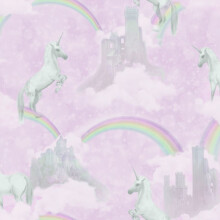 Holden Unicorns Pattern Children's Wallpaper with Glitter Motif - Castle & Rainbow (Code 12480)