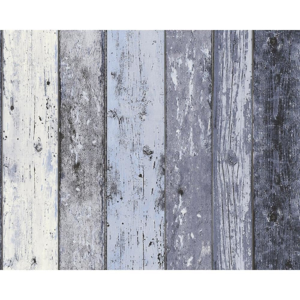 NEW AS CREATION SURF BEACH HUT PAINTED WOOD PANEL PATTERN FAUX EFFECT WALLPAPER[BLUE 855060]