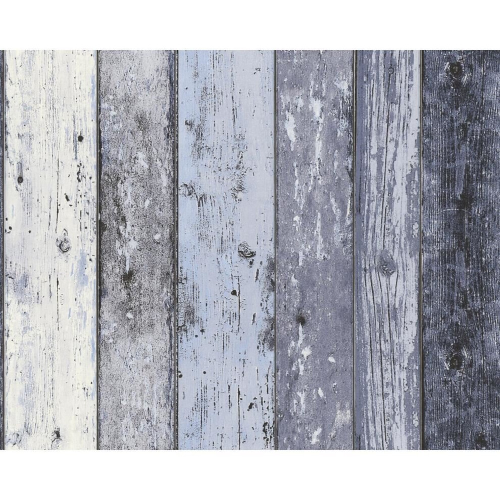 AS Creation Surf Beach Hut Painted Wood Panel Faux Wallpaper Blue 855060