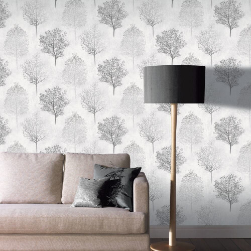 Arthouse Arthouse Wonderland Tree Pattern Wallpaper Silhouette Forest Stripe Glitter Roll[MONO 256701] 2