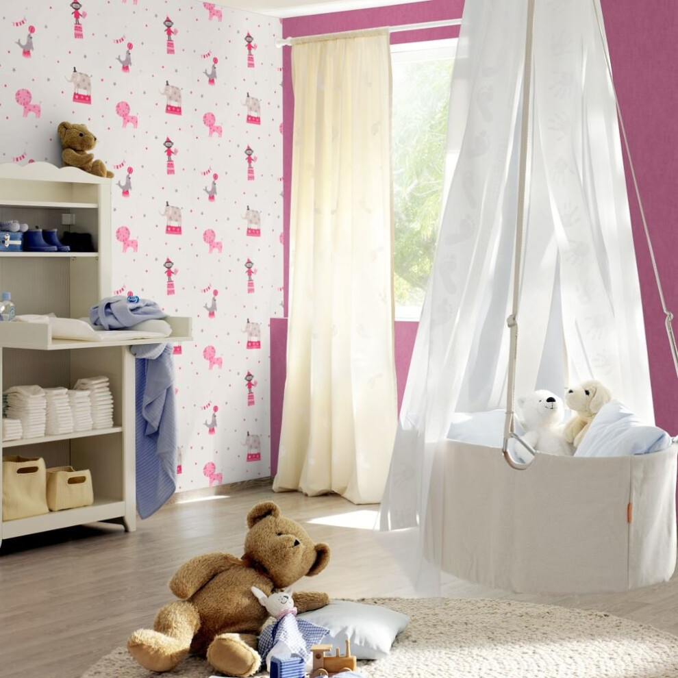 Rasch Circus Pattern Childrens Wallpaper Lion Elephant Monkey Animal Cartoon Star 245004 4000441245004