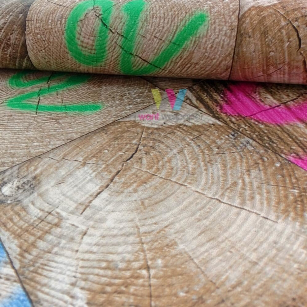 Rasch Wood Block Square Pattern Wallpaper Graffiti Motif Faux Effect Realistic[Brown Pink 934311] 4000441934311