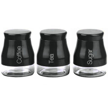 SET OF 3 KITCHEN STORAGE CANISTERS TEA COFFEE SUGAR JARS POTS CONTAINERS CADDY[BLACK]