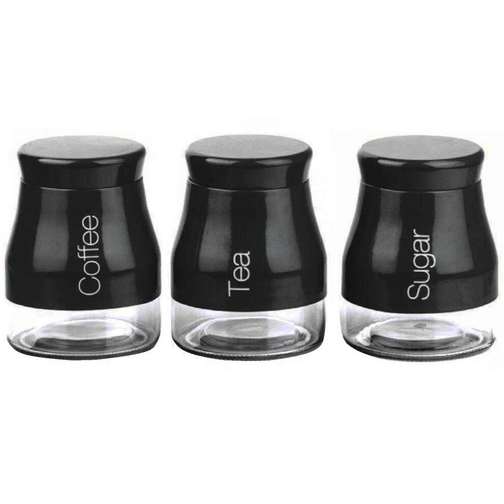 SET OF 3 KITCHEN STORAGE CANISTERS TEA COFFEE SUGAR JARS POTS CONTAINERS CADDY[BLACK]