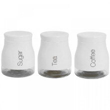 SET OF 3 WHITE STORAGE CANISTERS TEA COFFEE SUGAR JARS POTS FOOD CONTAINERS
